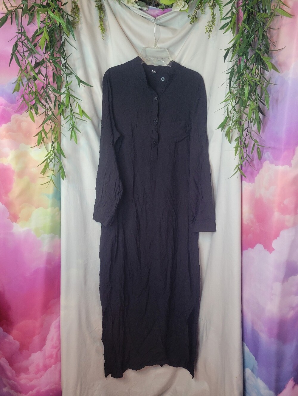 Classic Simple Goth Long Sleeve Black Maxi Dress